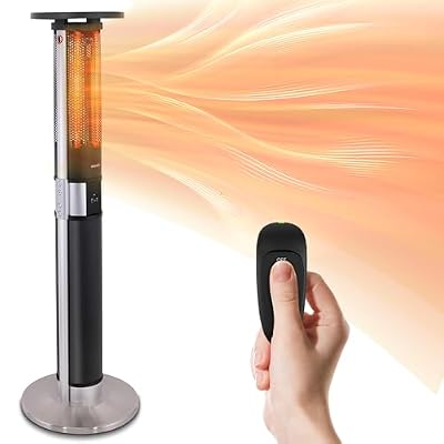 SereneLife Infrared Patio Heater, Electric Patio Heater for Indoor/Outdoor Use, Portable Tower Heater with Remote Control, 1500 W, for Restaurant, Patio, Backyard, Garage, Decks (Black)