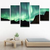 SIGNWIN 5 Panel Canvas Wall Art Astronomy & Space Contemporary Cosmic Dramatic Green Group Photography Realism Ultra for Home Decorations Ready to Hang - 60