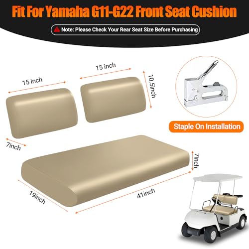 Image of Golf Cart Front Seat Covers Staple On Replacement for Yamaha G11 G14 G16 G19 G20 G21 G22 Golf Cart Seat Beige Micro Fiber Leather Seat Cover