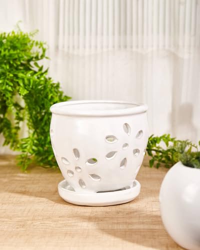 13 CM Keramik-Orchideentöpfe mit Löchern und Untersetzern - 1 Stück kleiner Sukkulententopf zum Umtopfen… – Ansicht 5