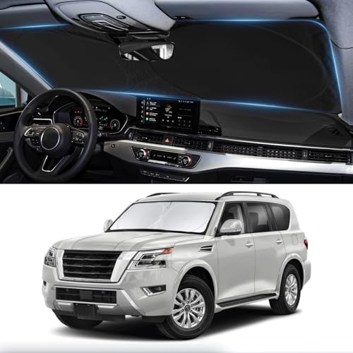 Custom Fit Armada Windshield Sunshade for 2017-2024 2025 Nissan Armada Accessories Front Window Car Shades Shield Cover for Windshield 210T Silver Coating Sun Visor Protector Reflector Blocks UV