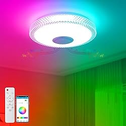 Lampara Baño Altavoz TOPBOS 30W Plafon LED Techo Regulable con Control Remoto y APP,Lampara de Techo con Altavoz Bluetooth Luz de Música Que Cambia de Color RGB Ajustable para Baño Dormitorio Sala de Estar Rond 4000LM