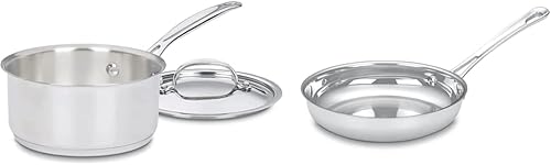 Cuisinart Cacerola de 1.5 cuartos de galón con tapa, colección clásica de utensilios de cocina de acero inoxidable de Chef's, 719-16 y sartén