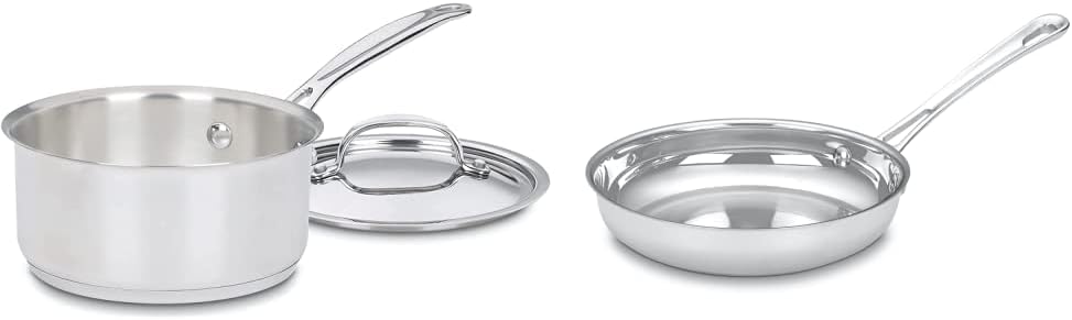 Cuisinart 1.5 Quart Saucepan w/Cover, Chefs Classic Stainless Steel Cookware Collection, 719-16 & Contour Stainless 8-Inch Open Skillet