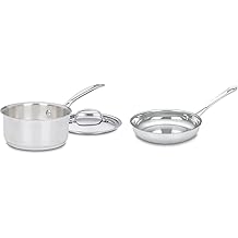 Cuisinart 1.5 Quart Saucepan w/Cover, Chefs Classic Stainless Steel Cookware Collection, 719-16 & Contour Stainless 8-Inch Open Skillet