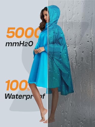 Image of SaphiRose Adult Rain Poncho Waterproof Hooded Zipper Raincoat with Pockets | OEKO-TEX Certified 100% Polyester, Lightweight Packable Storage Pouch, Heat-Sealed Seams, Quick-Dry for Outdoor Hiking
