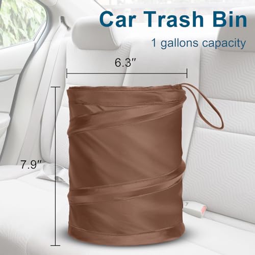Image of Car Trash Can, 2 Packs Mini Car Garbage Can, Collapsible Trash Bin | Pop-Up Trash Can for Car Front Back Seat, Portable Car Trash Bag Hanging for Vehicle SUV Rv Truck Accessories Interior, Brown