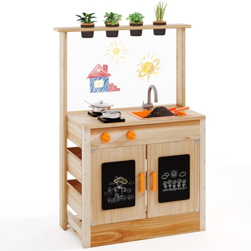 Maxmass Kids Mud Kitchen, Outdoor Fir Wood Children Potting 