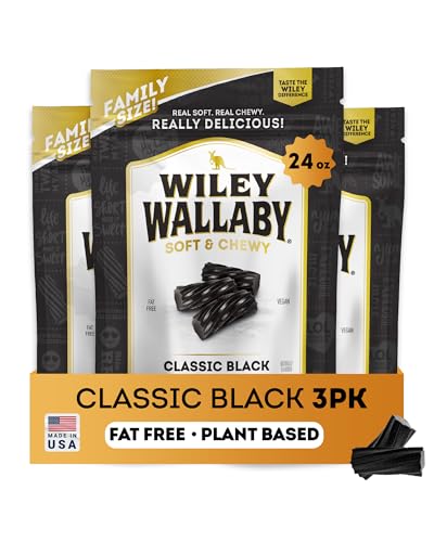 Wiley Wallaby Licorice 24 Ounce Classic Gourmet Soft & Chewy Australian Black Licorice Candy Twists, 3 Pack