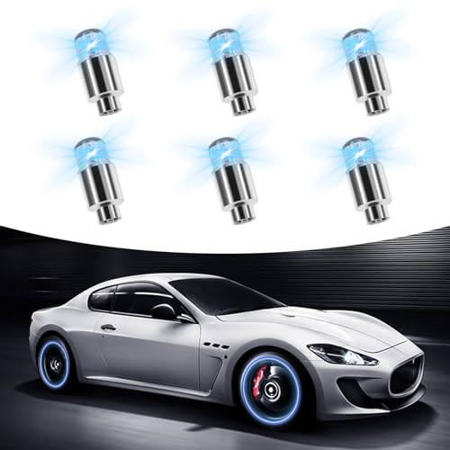Hirificing 6PCS LED Wheel Hub Tire Valve Stem Cap Light for Car, Truck, Motorcycle, Bicycles - Sensing Shock Sensor Night Breathing Flash Cool Lights (Blue)