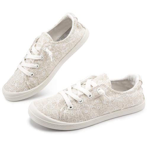 Image of FUNKYMONKEY Slip-On Canvas Sneakers for Women, Comfortable Lightweight Lace-Up Flat Casual Tennis Shoes Breathable Walking Shoes for Everyday Wear