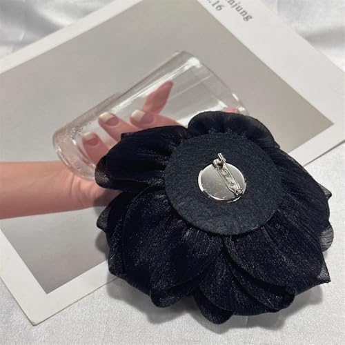 Image of Flash Camellia Flower Brooch Pin for Women Men Elegant Texture Fabric Dahlia Rose Floral Brooches Lapel Pins Dainty Wedding Holiday Party Costume Dress Accessories Jewelry