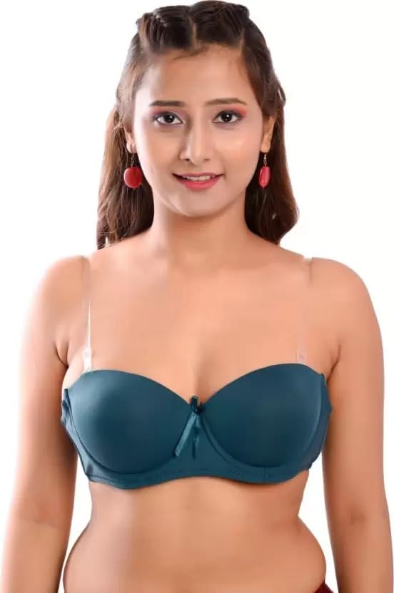 Image of Women's Balconette Bra Transparent Strapless Backless Invisible Clear Back Underwire Pushup Padded Bra Cups Demi