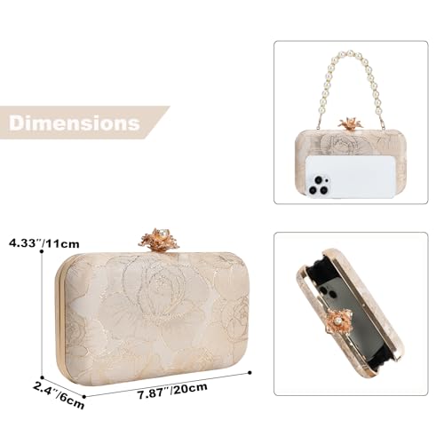 Image of Womens Vintage Floral Embroidery Clutch Evening Handbag Shoulder Bags Purse for Wedding Party Prom
