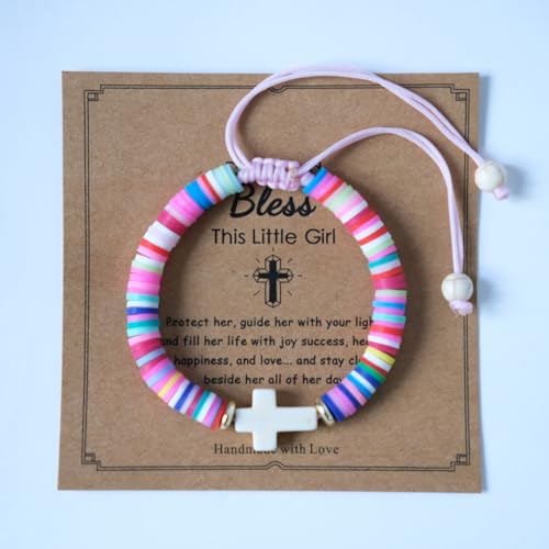 Image of Generic 3PCS Communion Bracelets for Girls Boy Fashion Natural Stone Clay Cross Bracelet First Communion Baptism Bless Jewelry Gifts, Adjustable
