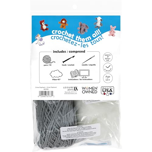 LEISURE ARTS - Crochet Kits, Friends Ernie Elephant, 3\", Crochet Kit for Beginners, Complete Kit, Animal Kits, Animal Kit, DIY Amigurumi Kits - Thumbnail 5