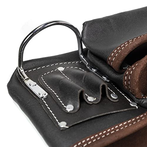 Tooltreaux Heavy Duty 13 Pocket Leather Tool Belt With 2 Steel Hammer Loops, Black Brown #TOP4