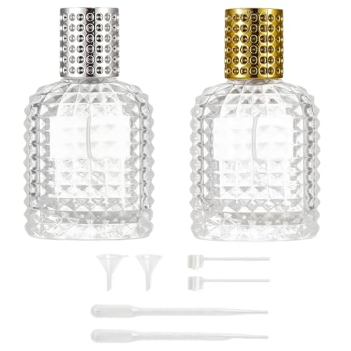 MEETOZ 2 Pack Refillable Spray Bottles Perfume Atomizer, Clear Glass Empty Fine Mist Spray Bottle, Portable Perfume Mist Spray Bottle Travel Perfume Dispenser (50ML, Gold & Silver)