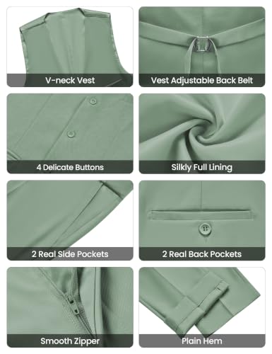 Image of WULFUL Men's Slim Fit Suit One Button 3-Piece Blazer Dress Business Wedding Party Jacket Vest & Pant