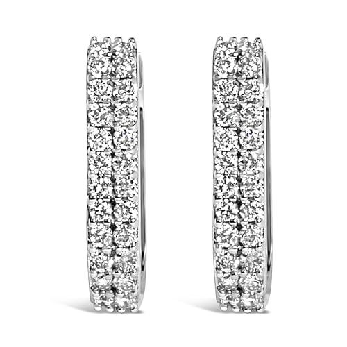 10K White Gold 1/4 Cttw Lab Grown Diamond Double Row Huggie Hoop Earrings