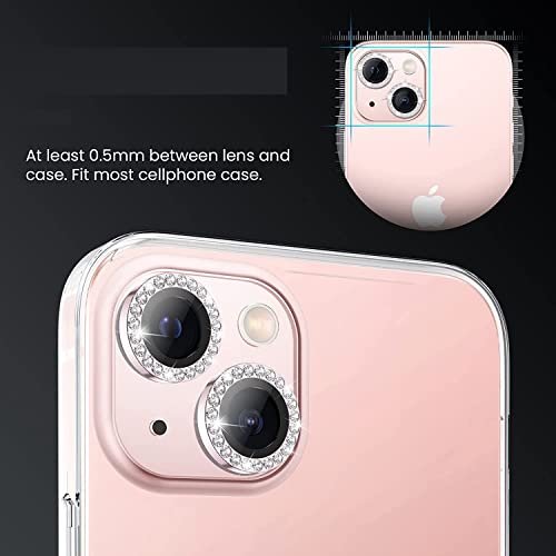 Image of inchCamera Lens Protector Ring Compatible with iPhone 13 / iPhone 13 Mini, Luxury Diamond Design Camera Lens Protection Cover, Anti-Scratch, Anti-Fingerprint, Durable Metal Ring Guard for Stylish Lens Protection inchPink