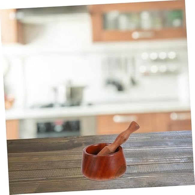 KICHOUSE Wooden Garlic Tool Set Mortar Pestle and Bowl Garlic Masher for Spices Kitchen Seasoning Grinder