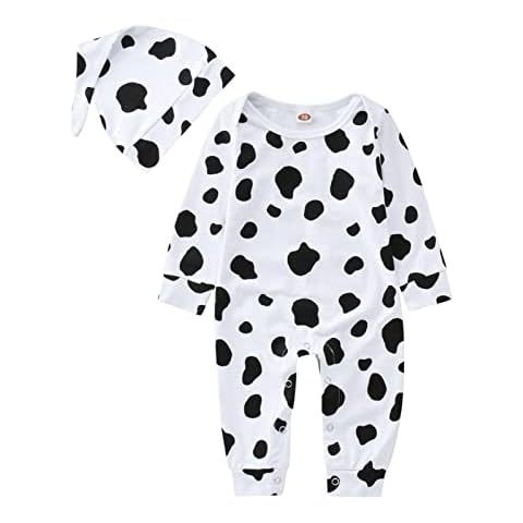 Zerototens baby romper Baby Boys Girls Jumpsuit Outfits Cartoon Dalmatian Long Sleeve Romper And Hat Toddler Infant Newborn Animal Cosplay Bodysuit Kids Onesies, White, 0-3 Months Cover