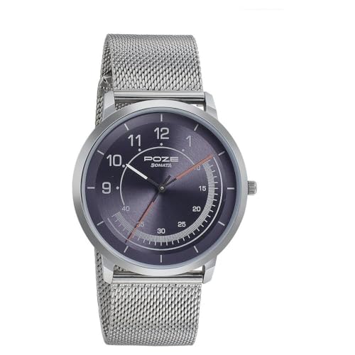 Sonata Poze Quartz Analog Anthracite Dial Silver Metal Strap Watch for Men - SP70006SM02