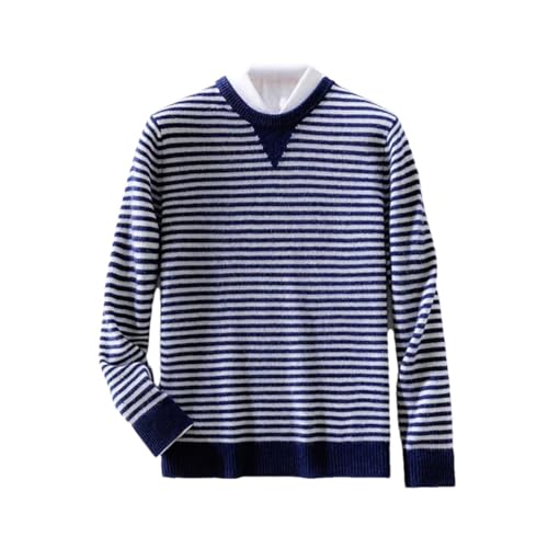 Men's Round Neck Wool Soft Striped Pullover Casual Thick Basic Sweater Large Size Top
