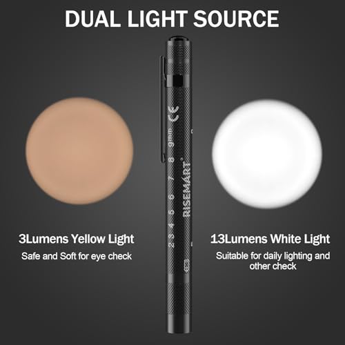 RISEMART Pupillenleuchte Diagnostikleuchte, 2 Stück Pupillenleuchte Medizin Rettungsdienst Zubehör mit Warmes/Weiß Licht, Pupillenmessgerät und Lineal für Krankenschwester Studentische Nurse Ärzte