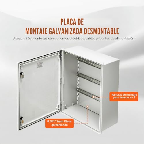 Miniatura 5 de Vevor Caja Nema 50 X 40 X 20 Cm Caja Eléctrica De Acero De Fibra De Vidrio Caja De Conexiones Con Bisagras Ip66 Impermeable Y A Prueba De Polvo Para Uso En Interiores Y Exteriores Con Placa De Montaje