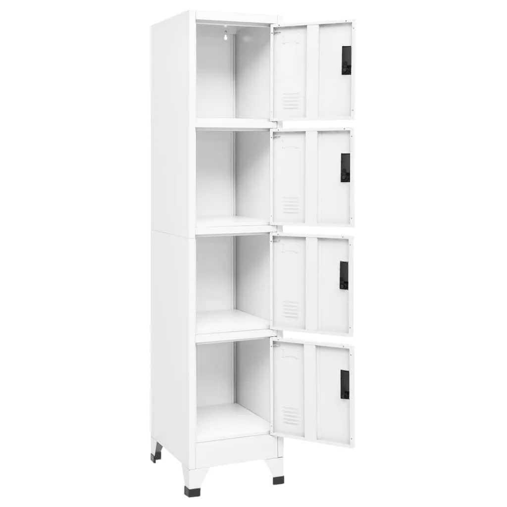 Armario de armario blanco 38 x 45 x 180 cm - Armario de metal resistente de acero con 4 puertas con cerradura y aberturas de ventilación - Armario seguro para oficina, escuela y empresa