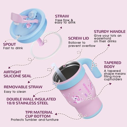 Image of 14 oz Toddler Tumbler with Handle, 2 Pack Kids Straw Cups with Sippy Lid