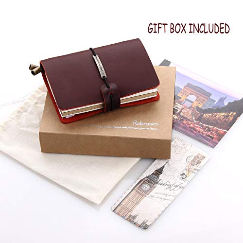Robrasim Refillable Handmade Travelers Notebook, Leather Travel Journal Notebook for Men & Women, Perfect for Writing, Gifts, Travelers, 5.2" x 4" Inches - Wine - Image 3