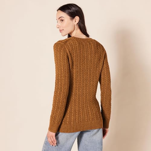 Image of Amazon Essentials Women's Regular Fit Soft Cotton Cable Knit Ribbed Crewneck Sweater (Available in Plus Size)