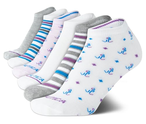 Image of Nautica Womens Low Cut Socks - 6 Pack Soft Stretch Breathable Mesh Cushioned Athletic Performance No Show Socks for Women