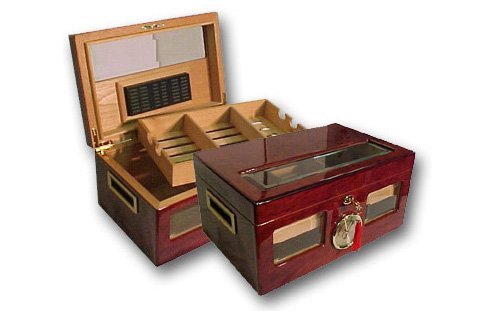 Prestige Import Group - The Valencia Glass Top Cigar Humidor - Capacity: 120 - Color: Cherry - Thumbnail 2