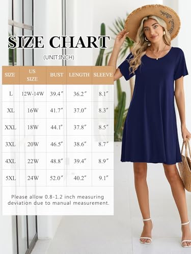 Image of BELAROI Womens Summer Casual T Shirt Dress Loose Swing Tunic Dress Short Sleeve Sundress with Pockets