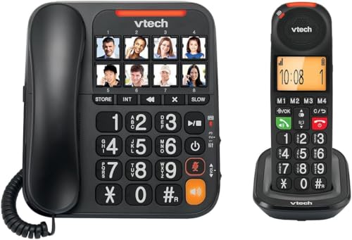 VTech Schnurgeb./Schnurloses Telefon, Digit. Anrufbeantworter, 8 Foto-Direktwahltasten, große Tasten/Display, hörgerätekompatibel, Lautstärkenregler, Opt. Rufanzeige, Anrufblocker | CL6550
