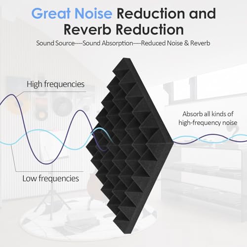 Acoustic Foam Panels 12Pack, 12 x 12 x 2 Inches High Density Soundproof Proof Foam Wall Panels, Pyramid Self Adhesive Fire Resistant Noise Cancelling Wall Panels for Wall, Recoding Studio,Home,Office - Image 3
