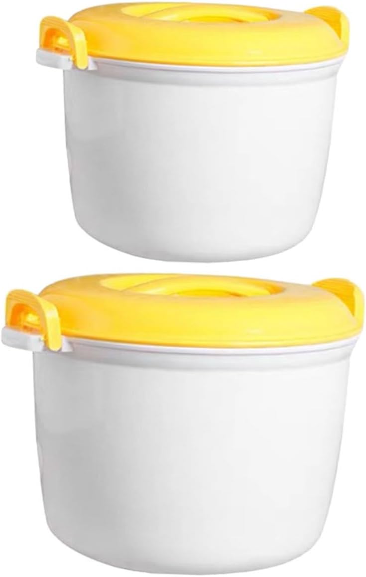 Microwave Rice Steamer 2Pcs Plastic Large Capacity Food Container Set | Home and Office Use, Yellow Finish, Portable Practical Design, Compact Profile for Daily Meals, Easy Storage