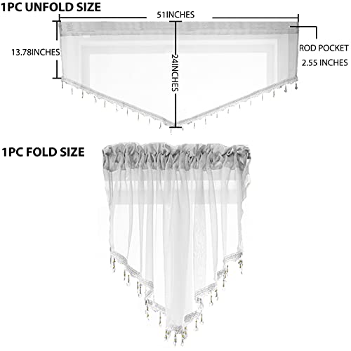 Pearage Beaded Triangle Sheer Valance Curtains For Living Room,Rod Pocket Farmhouse Window Valance, Bead Trim Tassel Voile Sheer Curtain Valance For Bedroom Bathroom Cafe 51X24 Inches (Ivory) 1Pc #TOP3