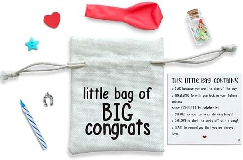 Congratulations Gifts, Burlap Gift Bags with Drawstring, Mesh Bags with Drawstring 11 * 13 cm, Linen Gift Bags Small Size, Proud of You Gift for Exam Graduation New Job, Little Bag of Big Congrates