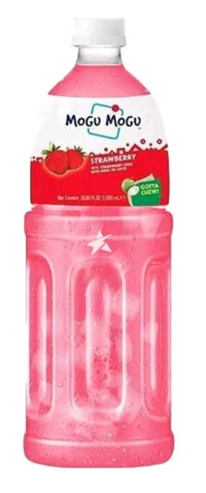 Mogu Mogu Fruit Juice Drinks with Nata De Coco 1L Bottle HALAL - Strawberry Flavour Drink