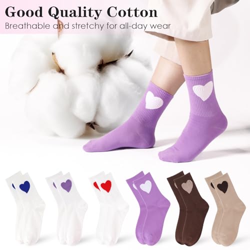 6 Pairs Women's Cute Crew Socks Ankle High Cotton Funny Heart Breathable Athletic Running Socks Gifts For Women Girls4