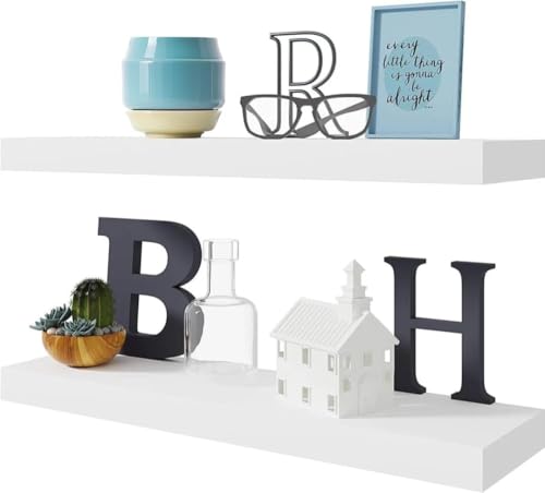 BAMEOS Floating Shelf,Wall Shelf,Decor Wall Mounted Shelves,Hanging Shelf Set L24xW6 for Bathroom Kitchen Living,Kitchen,Room Bedroom Storage,White