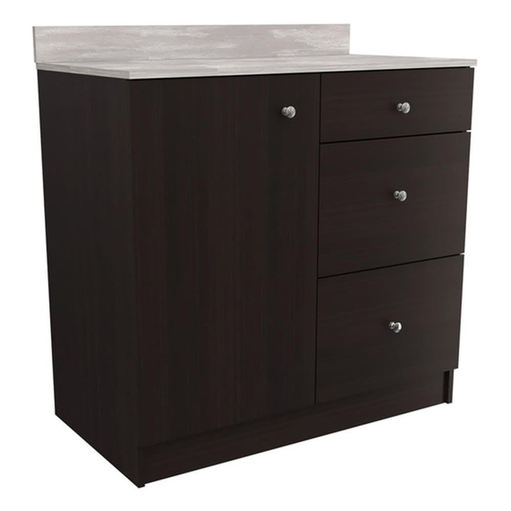 Inval Ambrossia 3-Drawer Breakroom Cabinet, Modern Kitchenette Storage with Adjustable Shelf, 37.8" H x 36.02" W x 19.69" D, Espresso/Stone