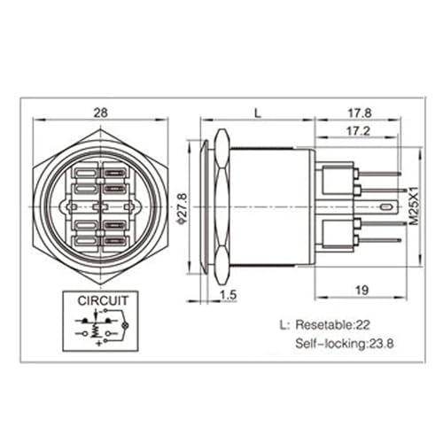 Interruptor de 25mm con enchufe para salpicadero náutico y sistemas domésticos de 220V 6