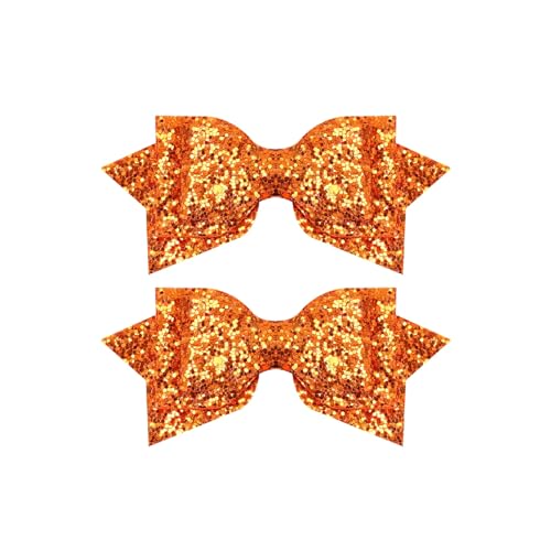 3" Sparkly Sequin Hair Clips - Glitter Alligator Barrettes for Kids, Teens, Toddlers - Orange