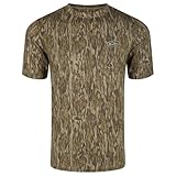 Drake Waterfowl EST Camo Performance Crew Short Sleeve Cooling UPF 50+ Sun Protection Hunting T-Shirt for Men, Mossy Oak Bottomland